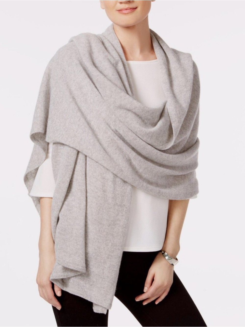 NWOT Charter Club Luxury 100% Cashmere Wrap Ice Grey - RETAILS $228